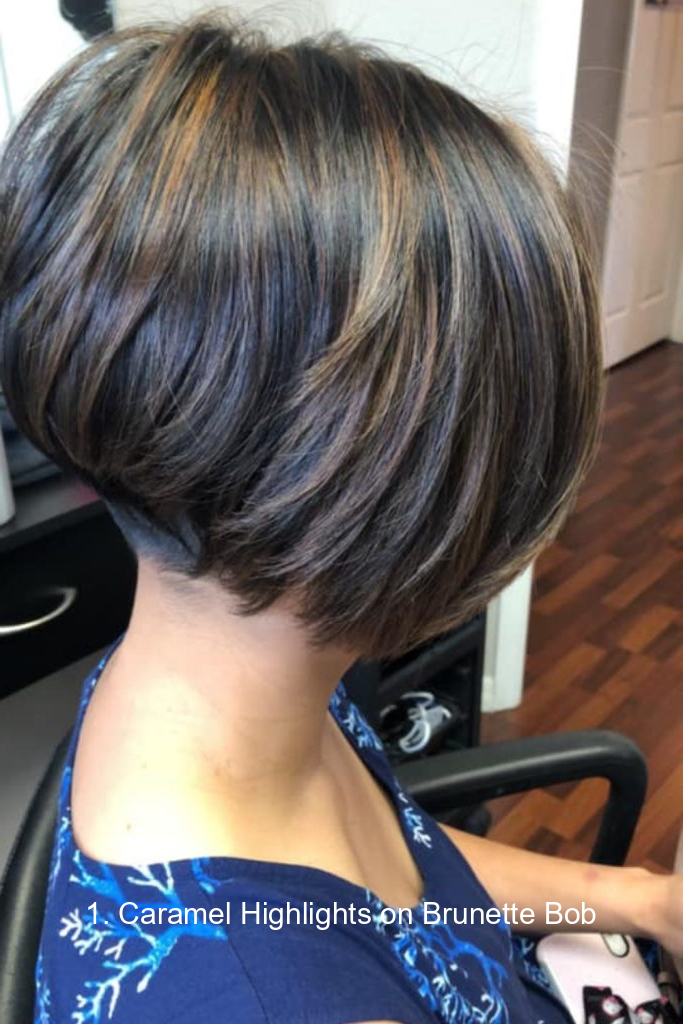 1. Caramel Highlights on Brunette Bob