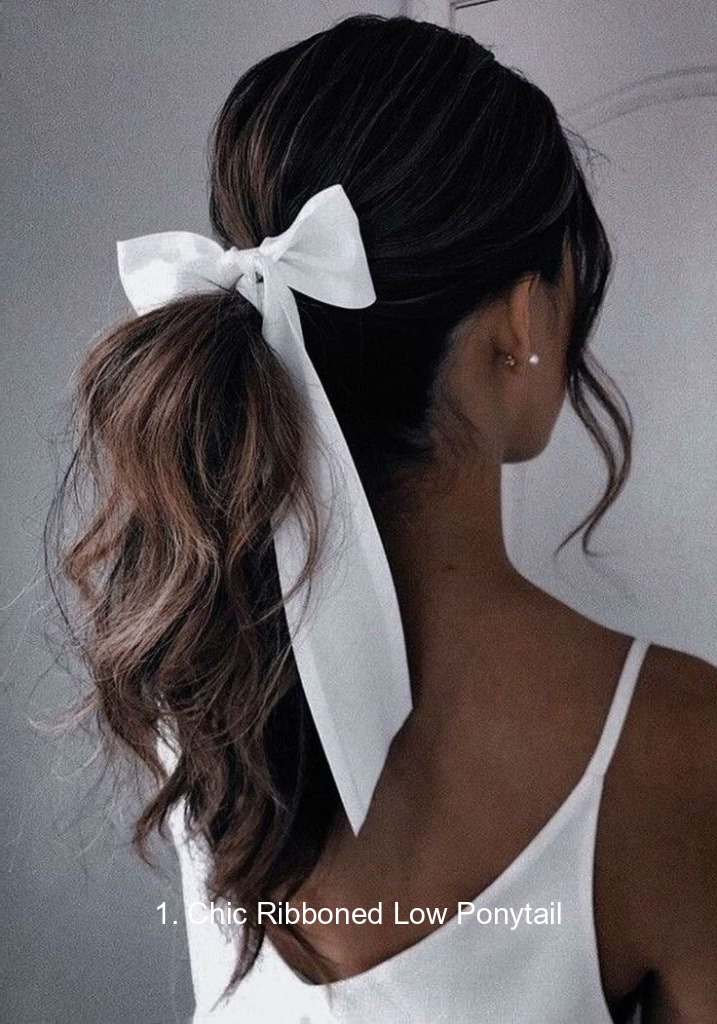 1. Chic Ribboned Low Ponytail