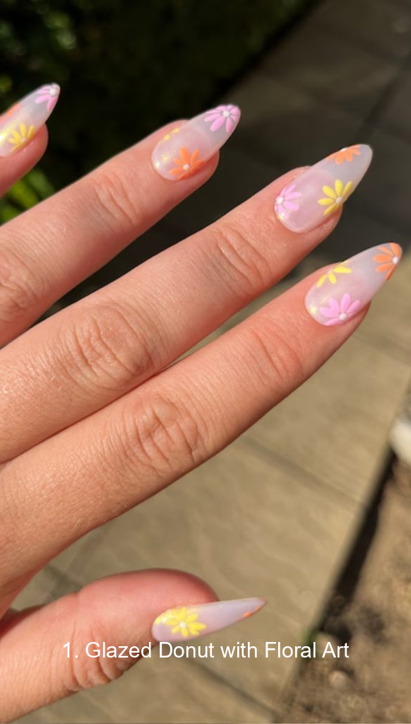 1. Glazed Donut with Floral Art