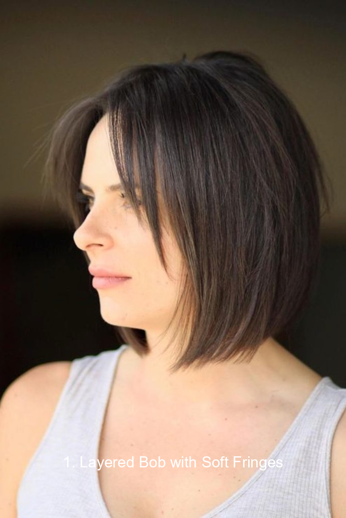 1. Layered Bob with Soft Fringes