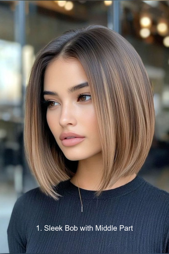 1. Sleek Bob with Middle Part