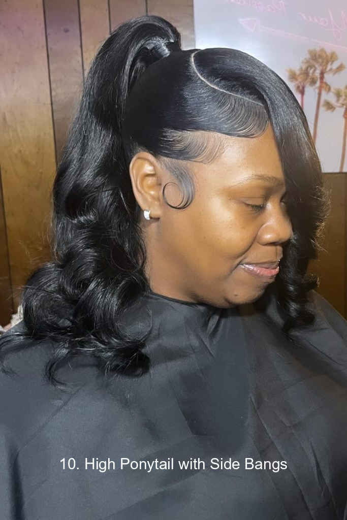 10. High Ponytail with Side Bangs