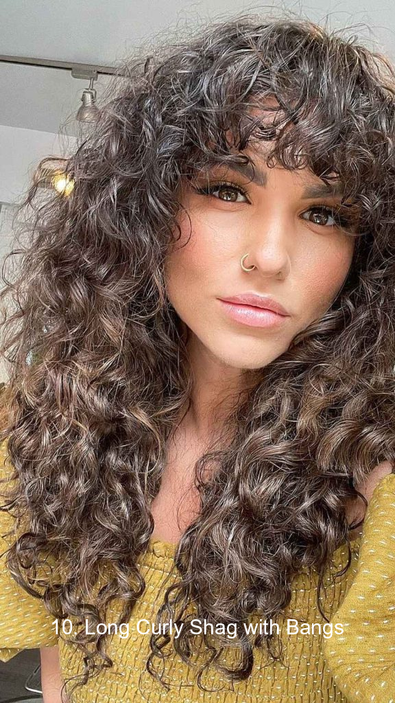 10. Long Curly Shag with Bangs