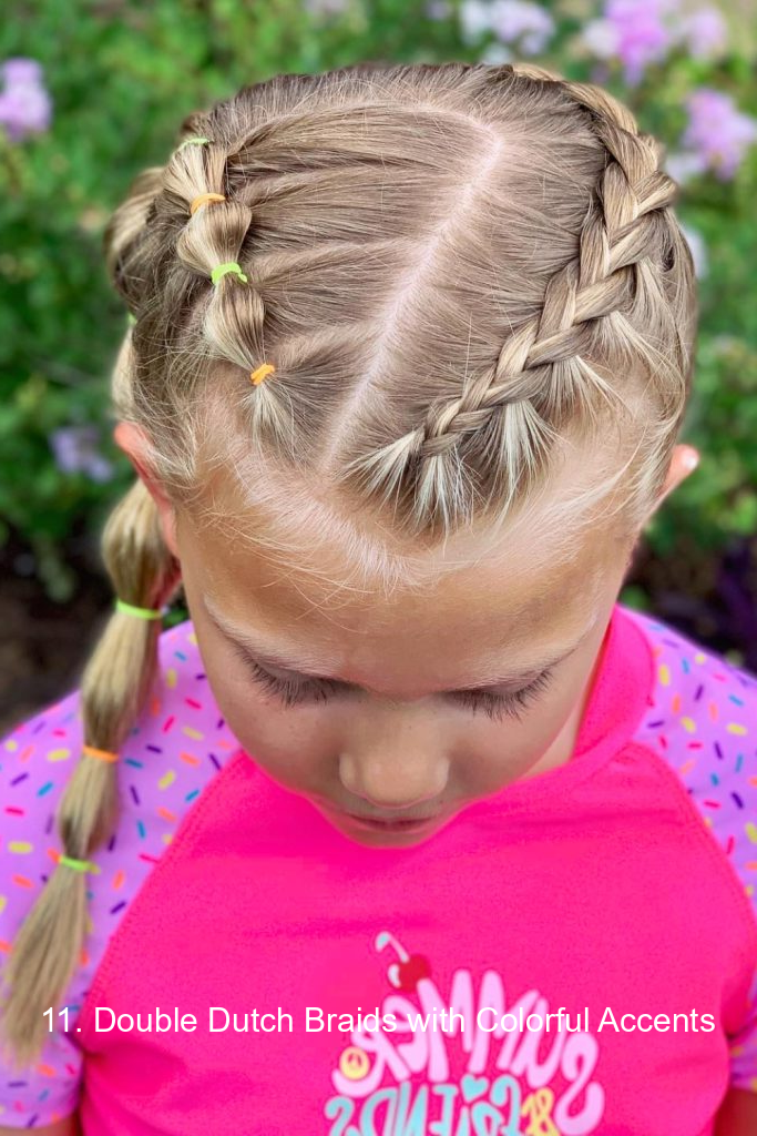11. Double Dutch Braids with Colorful Accents