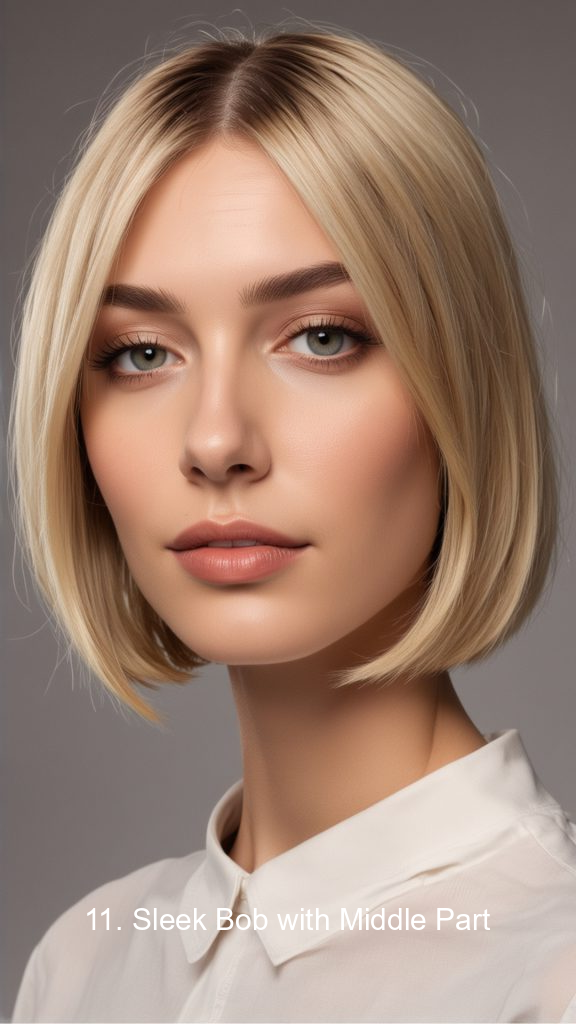 11. Sleek Bob with Middle Part