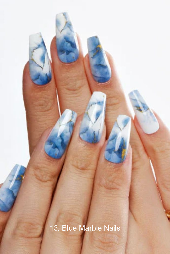 13. Blue Marble Nails