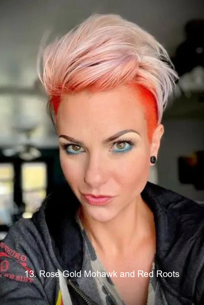 13. Rose Gold Mohawk and Red Roots