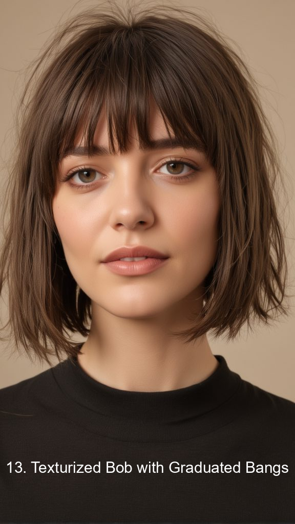 13. Texturized Bob with Graduated Bangs