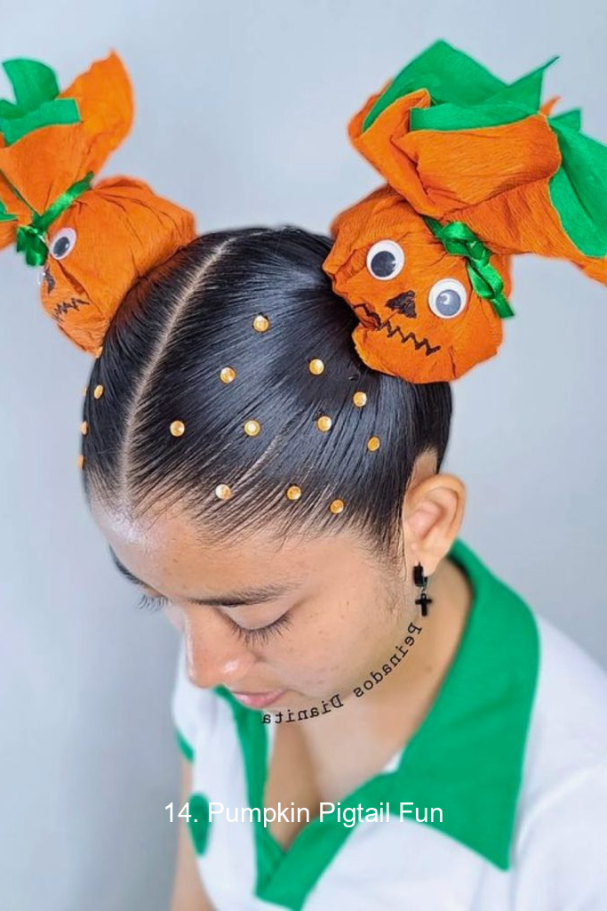 14. Pumpkin Pigtail Fun