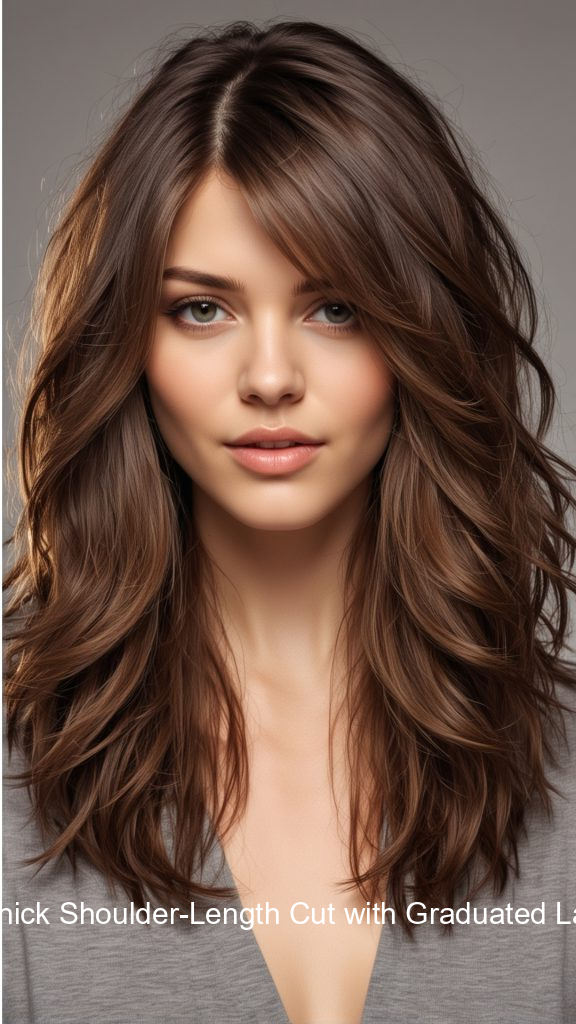 14. Thick Shoulder-Length Cut with Graduated Layers