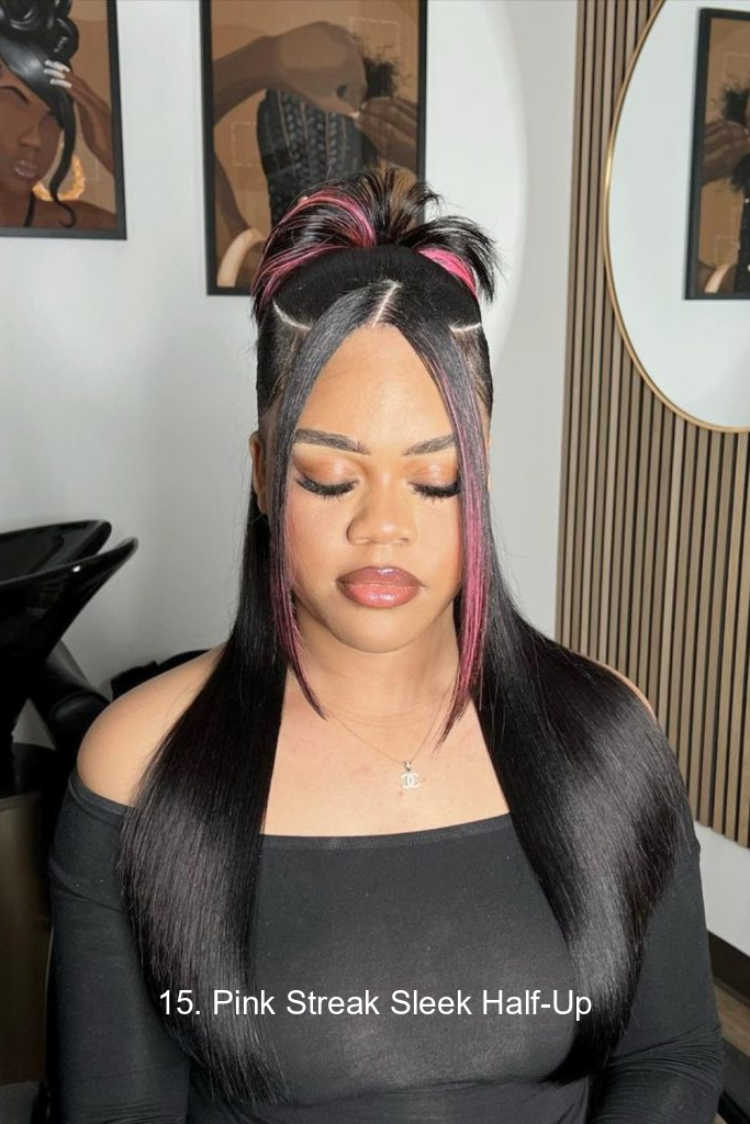 15. Pink Streak Sleek Half-Up