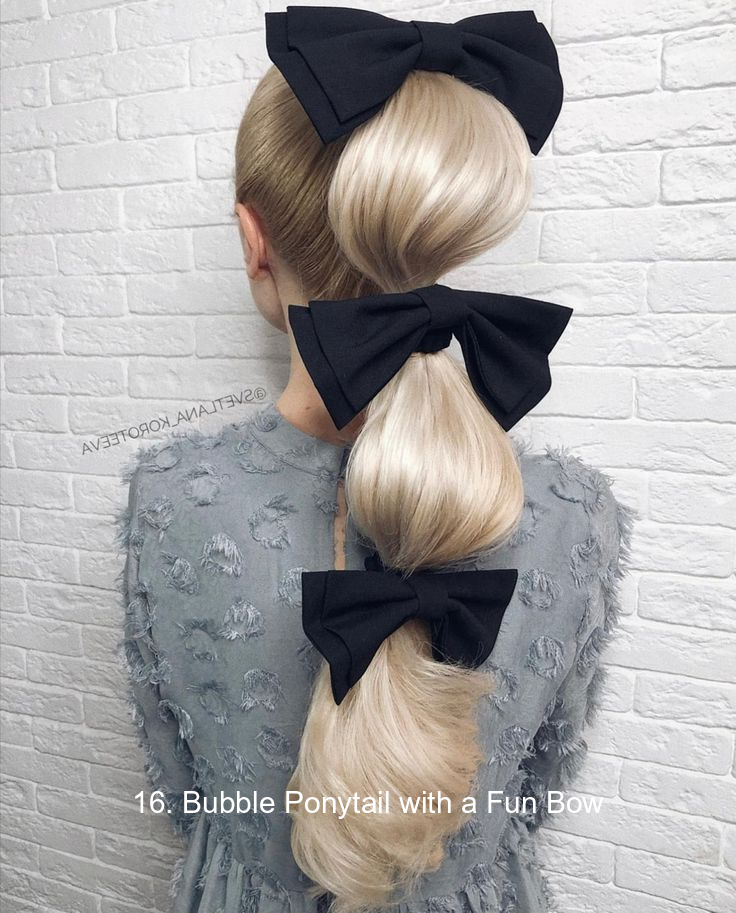 16. Bubble Ponytail with a Fun Bow
