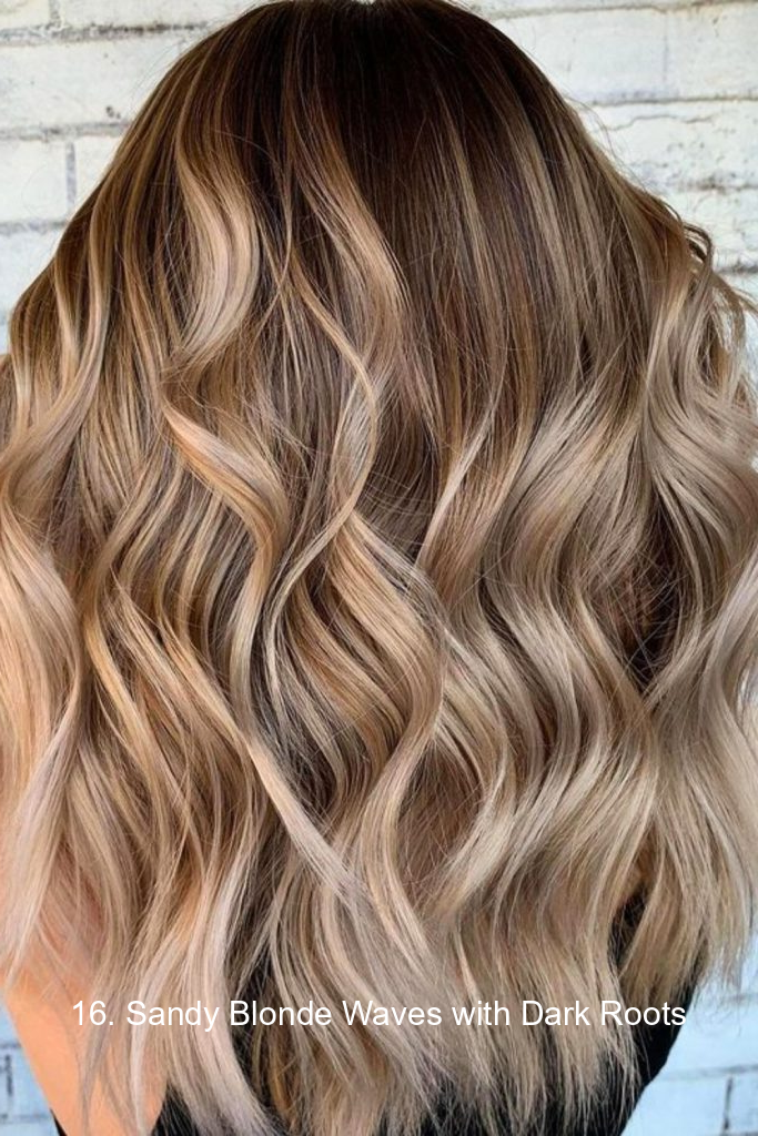 16. Sandy Blonde Waves with Dark Roots