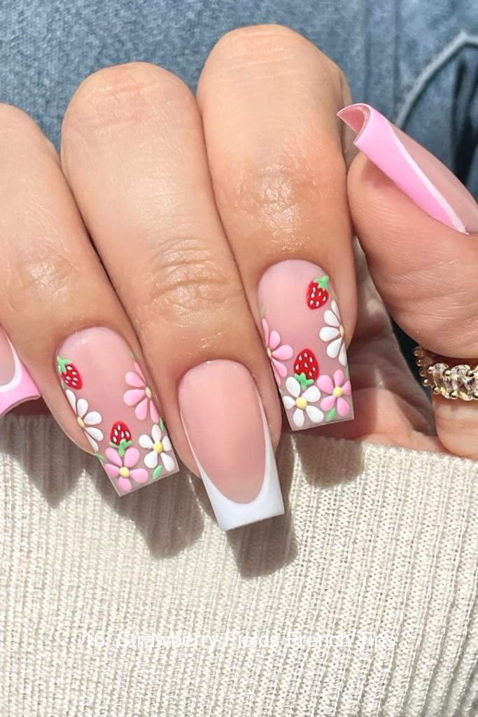 16. Strawberry Fields French Tips