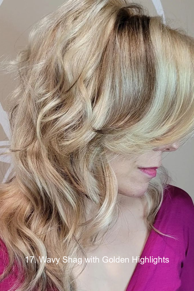 17. Wavy Shag with Golden Highlights