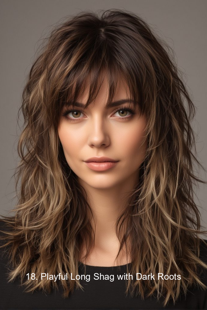 18. Playful Long Shag with Dark Roots