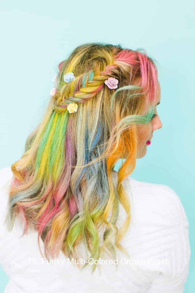 19. Funky Multi-Colored Crown Braid
