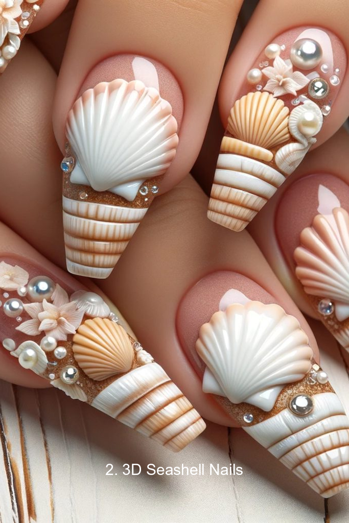 2. 3D Seashell Nails