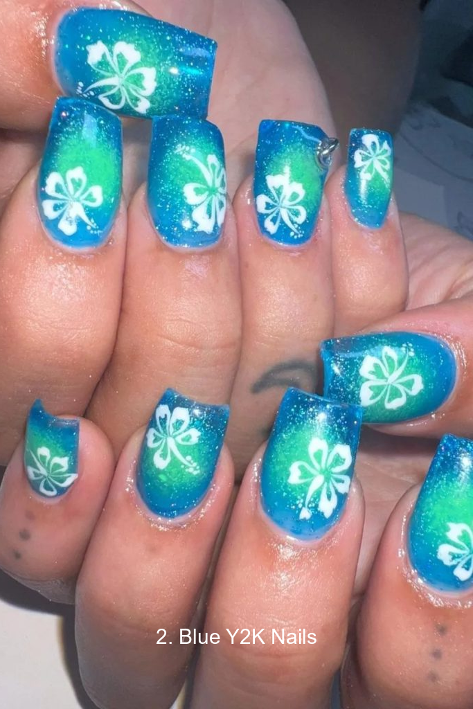 2. Blue Y2K Nails
