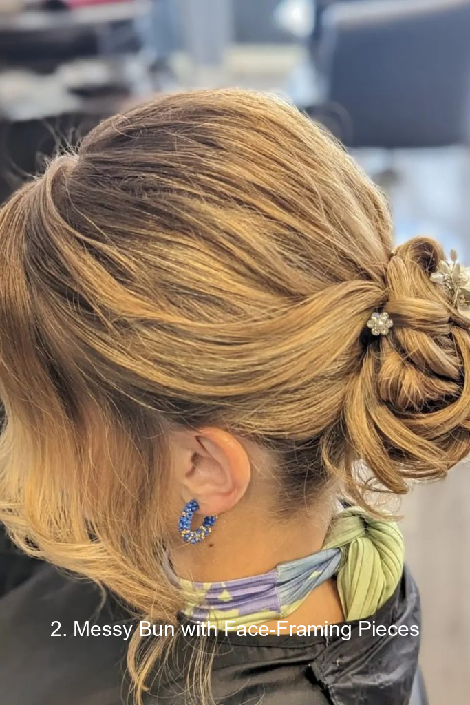 2. Messy Bun with Face-Framing Pieces