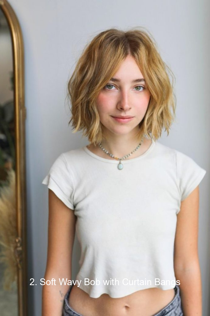 2. Soft Wavy Bob with Curtain Bangs