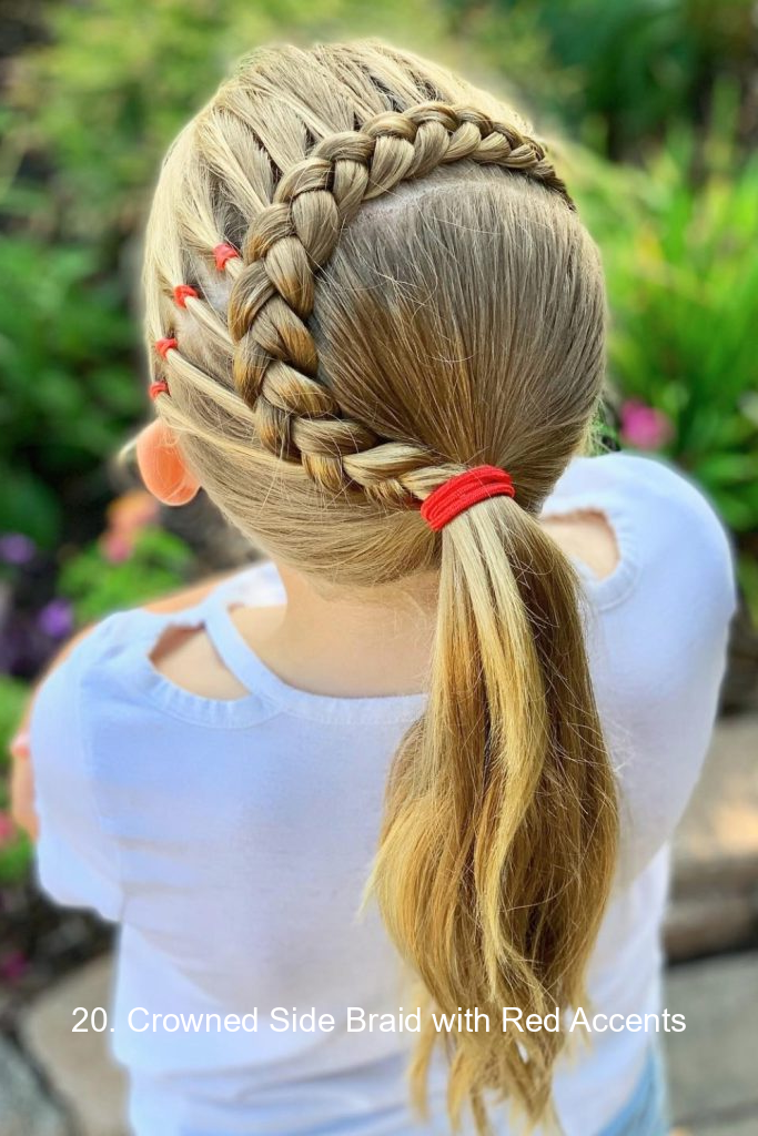 20. Crowned Side Braid with Red Accents
