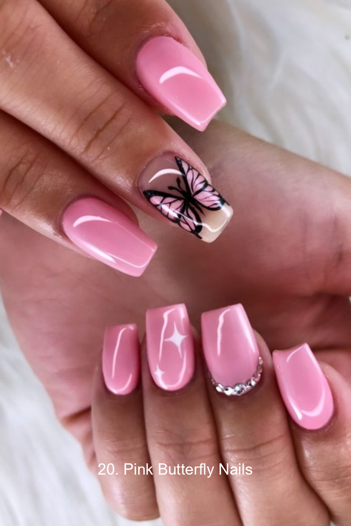 20. Pink Butterfly Nails