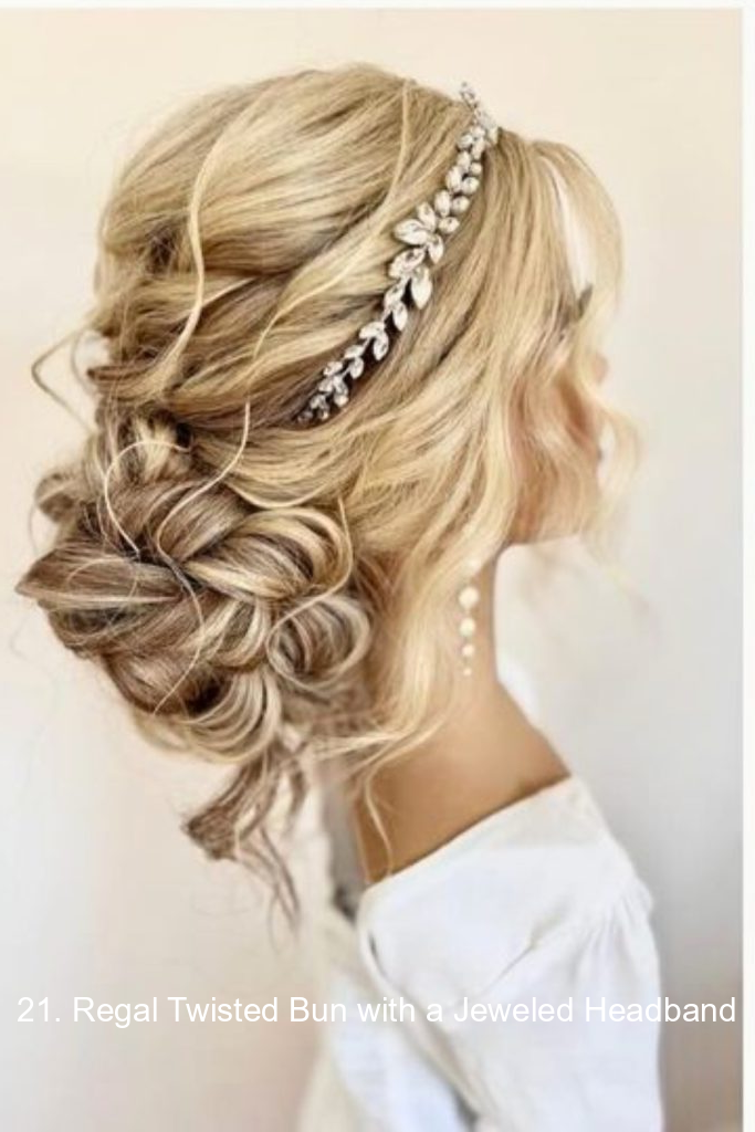 21. Regal Twisted Bun with a Jeweled Headband