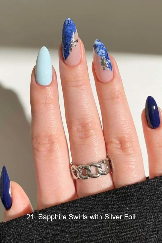 21. Sapphire Swirls with Silver Foil