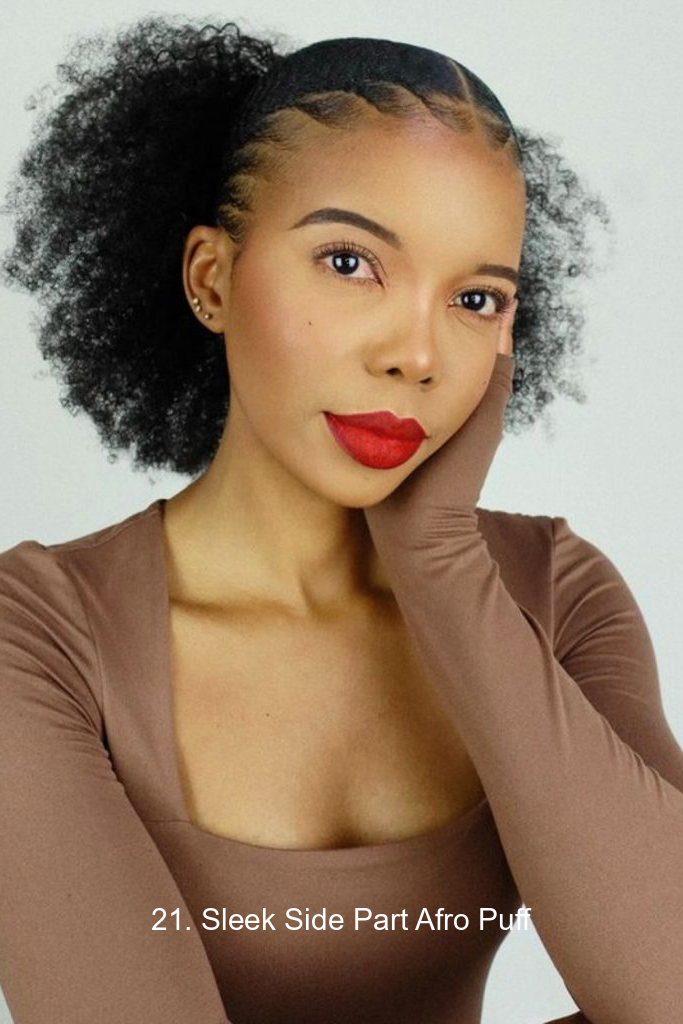 21. Sleek Side Part Afro Puff