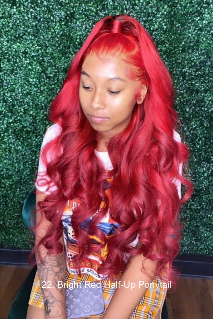 22. Bright Red Half-Up Ponytail