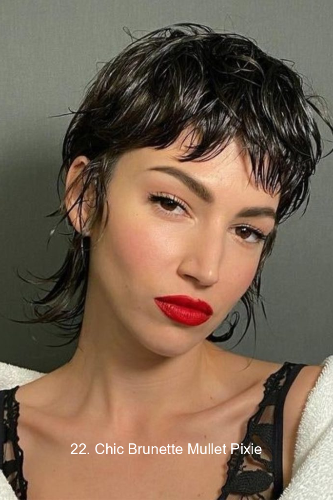 22. Chic Brunette Mullet Pixie