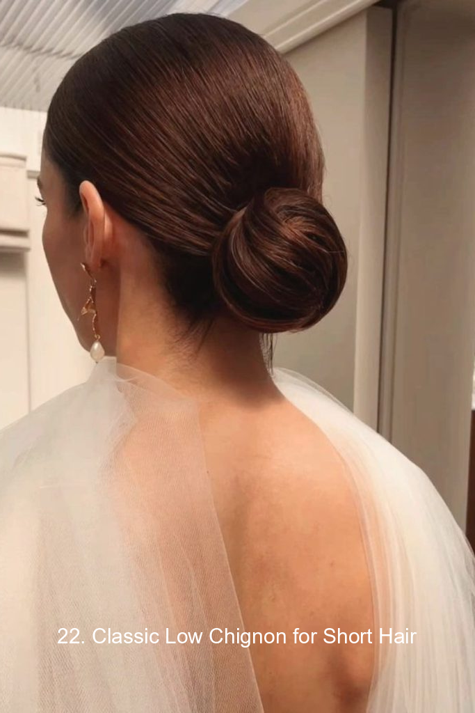 22. Classic Low Chignon for Short Hair