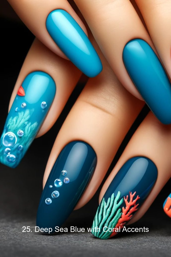 25. Deep Sea Blue with Coral Accents