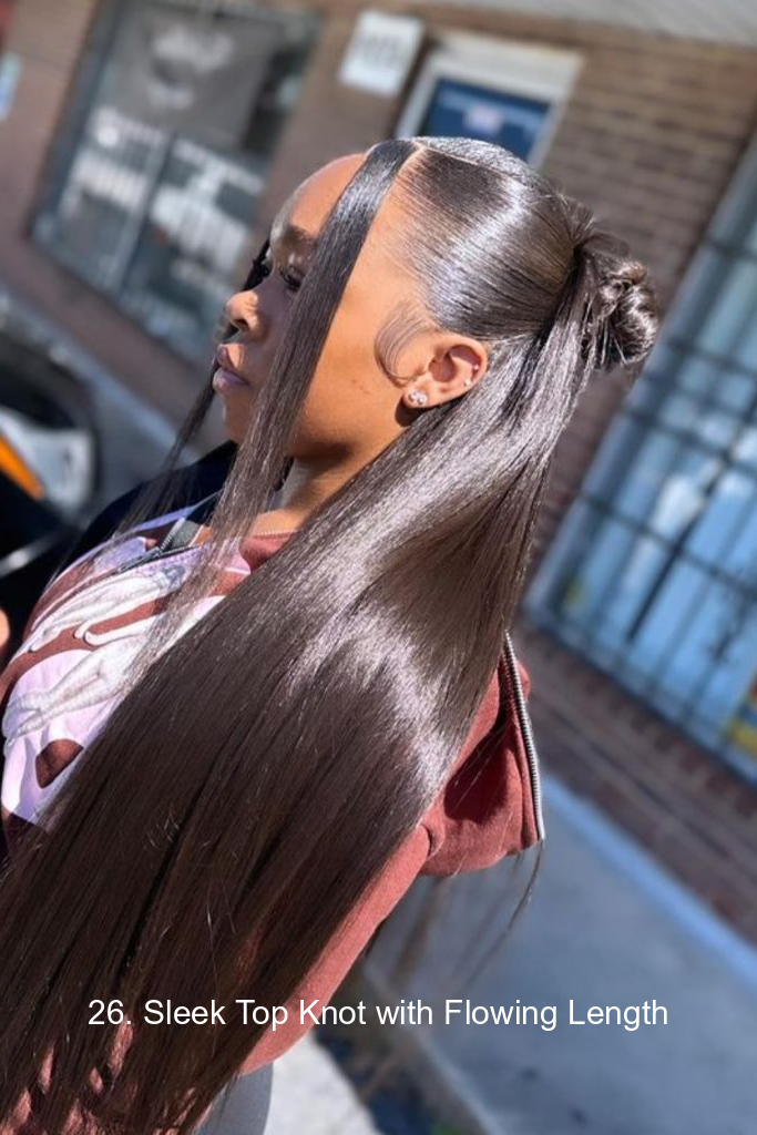 26. Sleek Top Knot with Flowing Length