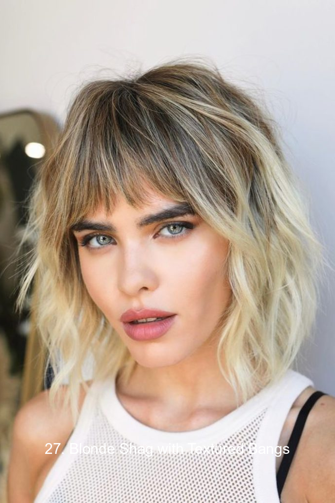 27. Blonde Shag with Textured Bangs