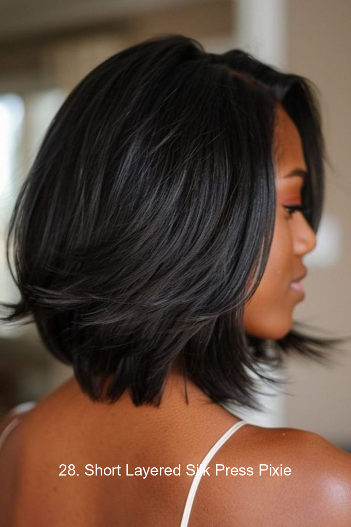 28. Short Layered Silk Press Pixie