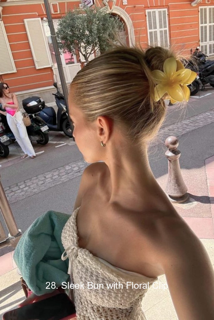 28. Sleek Bun with Floral Clip