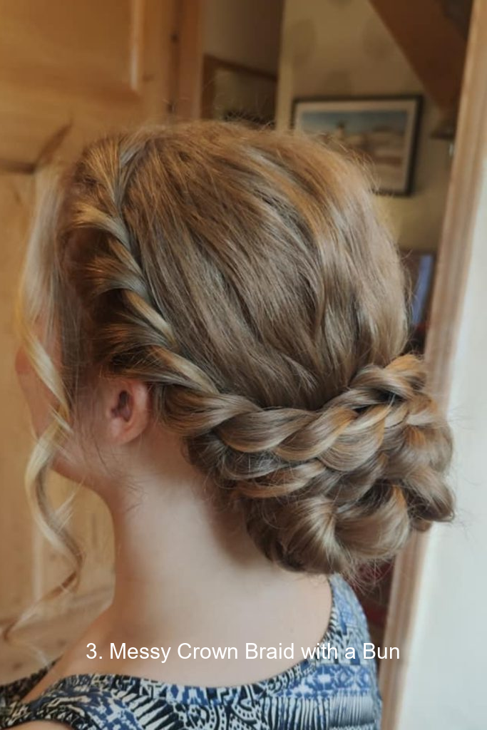 3. Messy Crown Braid with a Bun