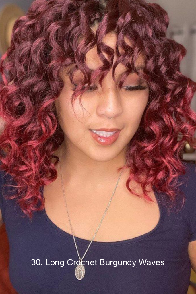 30. Long Crochet Burgundy Waves