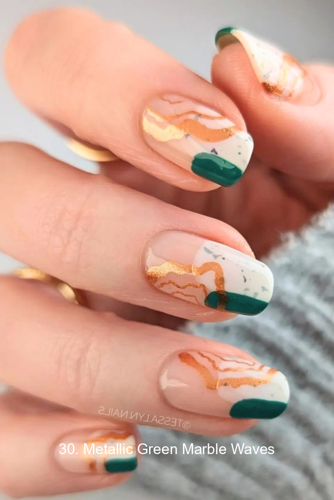 30. Metallic Green Marble Waves