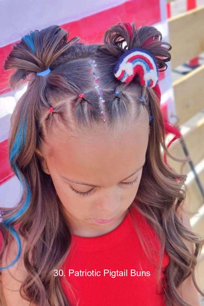 30. Patriotic Pigtail Buns