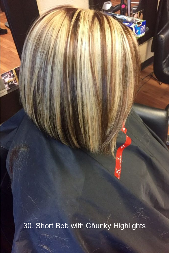 30. Short Bob with Chunky Highlights