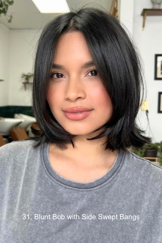 31. Blunt Bob with Side Swept Bangs