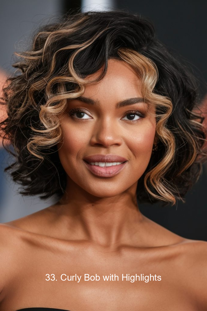 33. Curly Bob with Highlights
