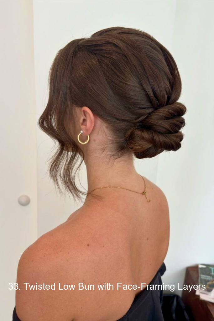 33. Twisted Low Bun with Face-Framing Layers