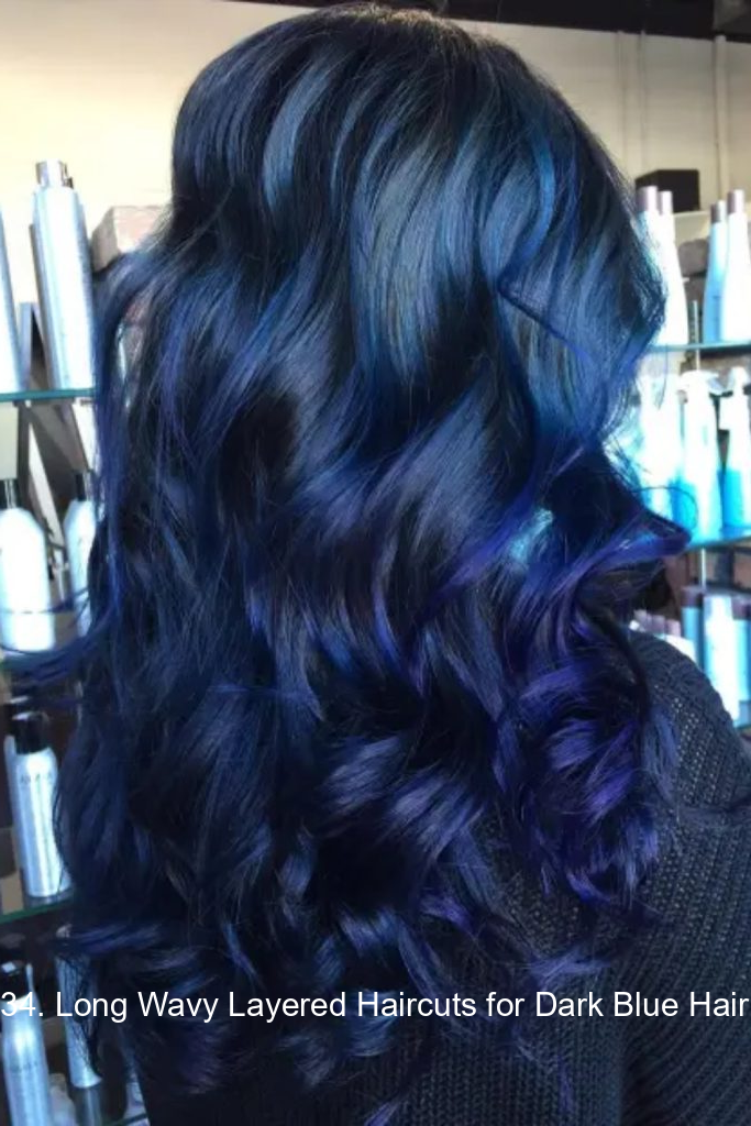 34. Long Wavy Layered Haircuts for Dark Blue Hair