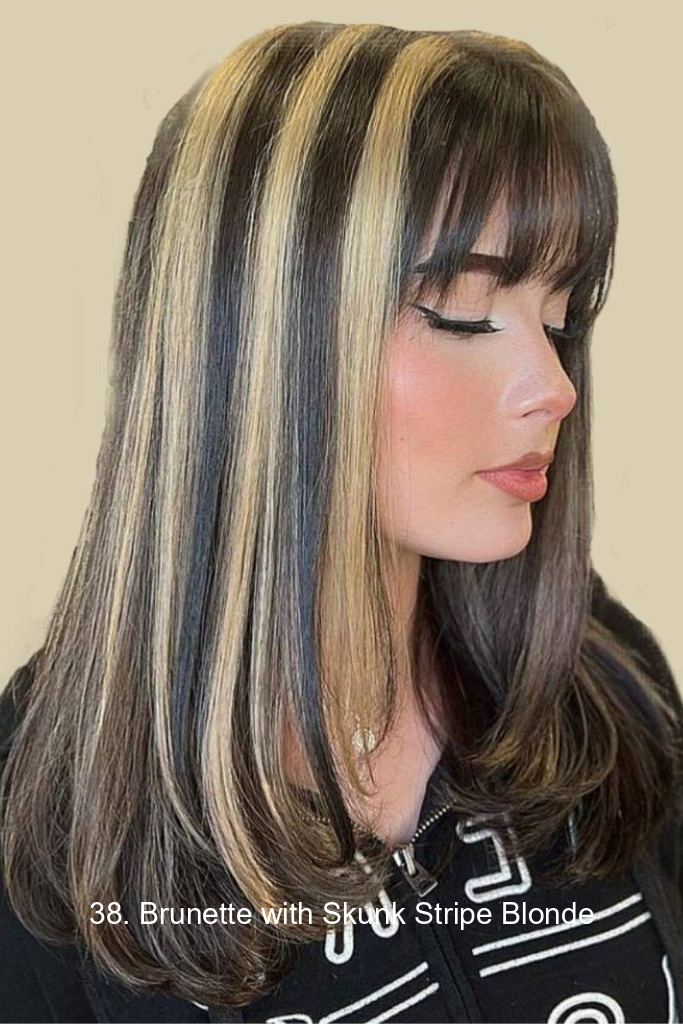 38. Brunette with Skunk Stripe Blonde