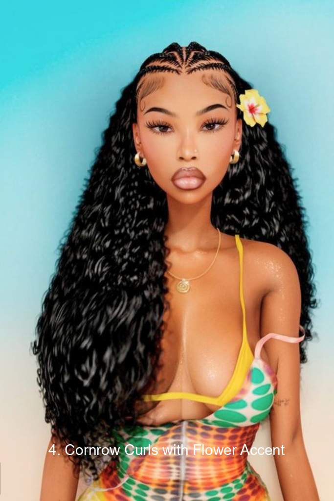 4. Cornrow Curls with Flower Accent