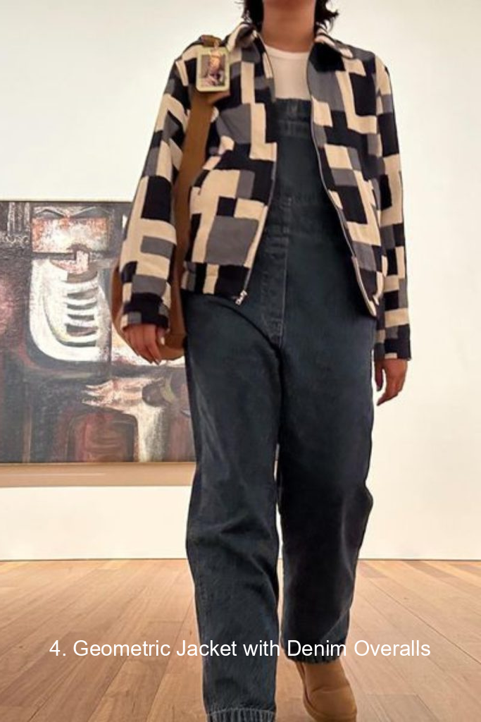 4. Geometric Jacket with Denim Overalls